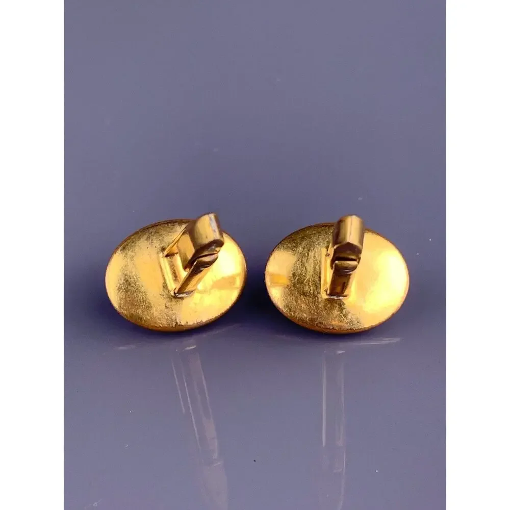 Green Stripes Glass Cufflinks 1/20 12k Gold Filled White Lines Art Deco Vintage